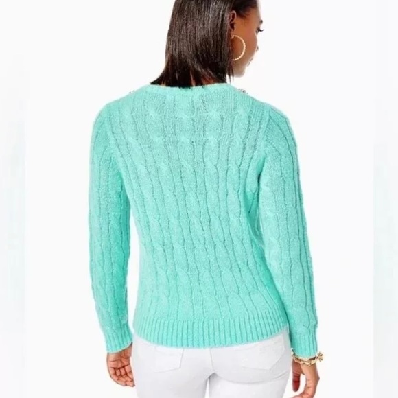 Lilly Pulitzer Dario Embellished Cable-Knit Aqua color Sweater.  Sz XL - Picture 3 of 12